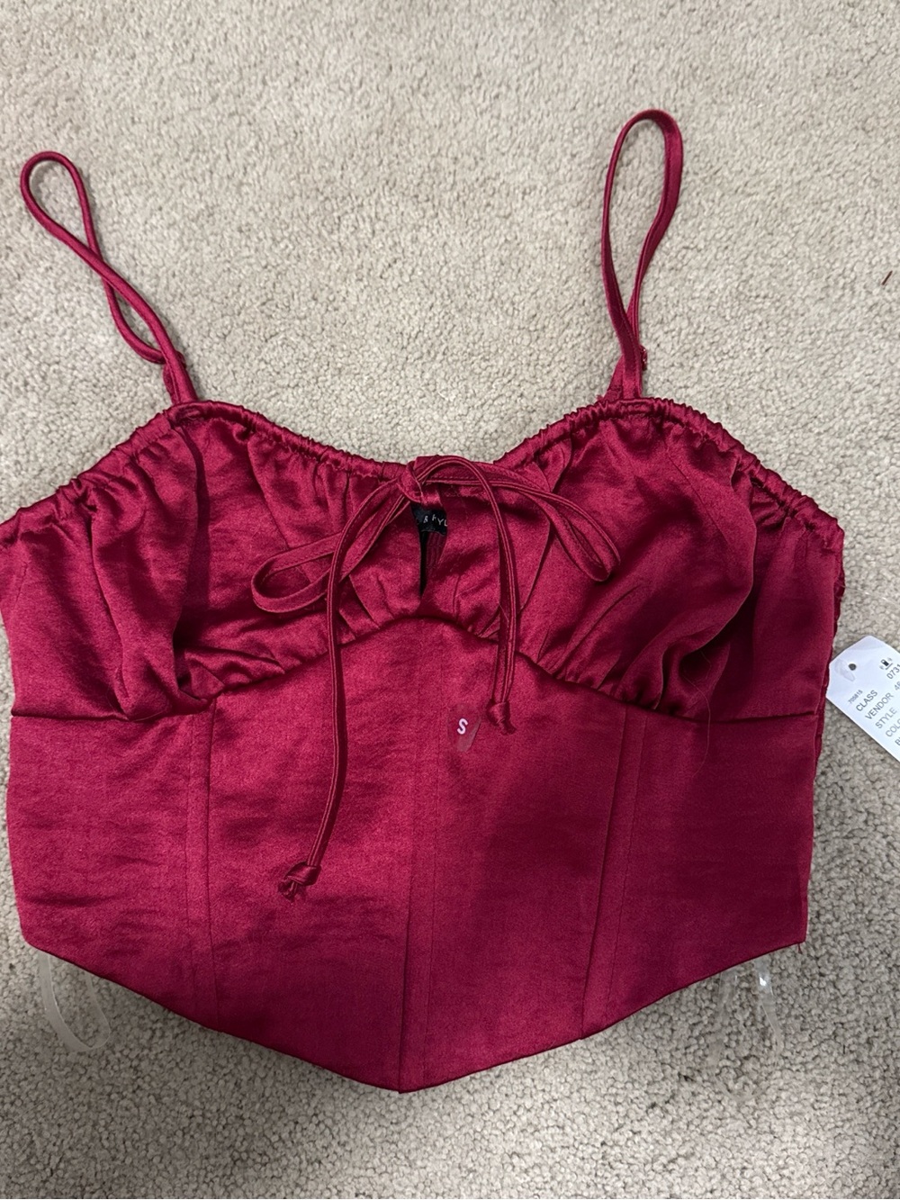 Kendall & Kylie Burgundy Satin Corset Crop Top